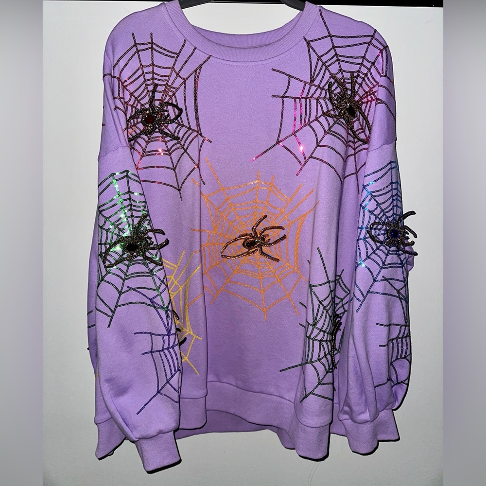 QUEEN OF SPARKLES Purple Spider Web Sweater